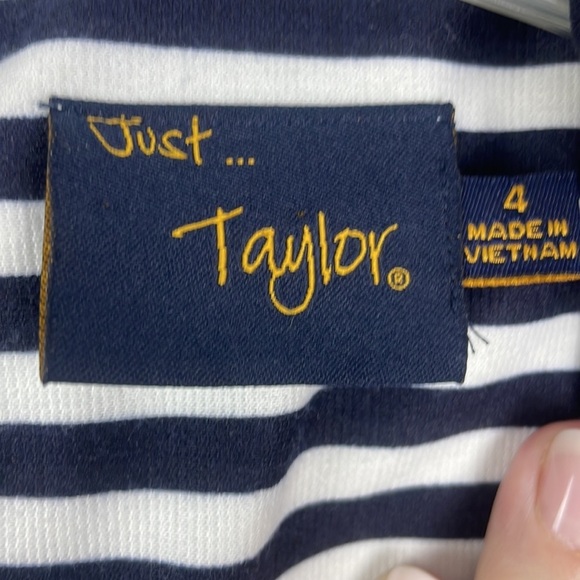 Just…Taylor Navy Striped and Pink Green Floral Gold Zip back Dress Size 4 - Picture 4 of 10